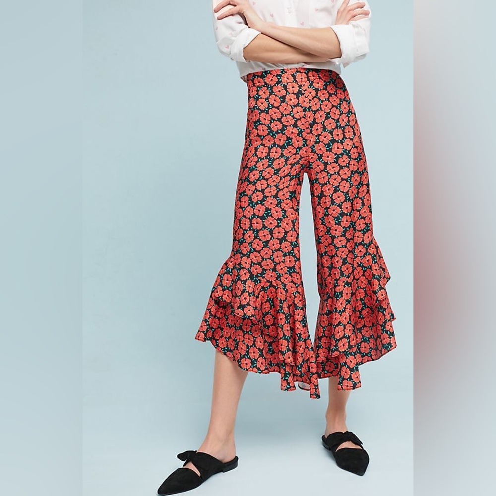 ETT:TWA Anthropologie Virginie Flared Poppy Print Pants